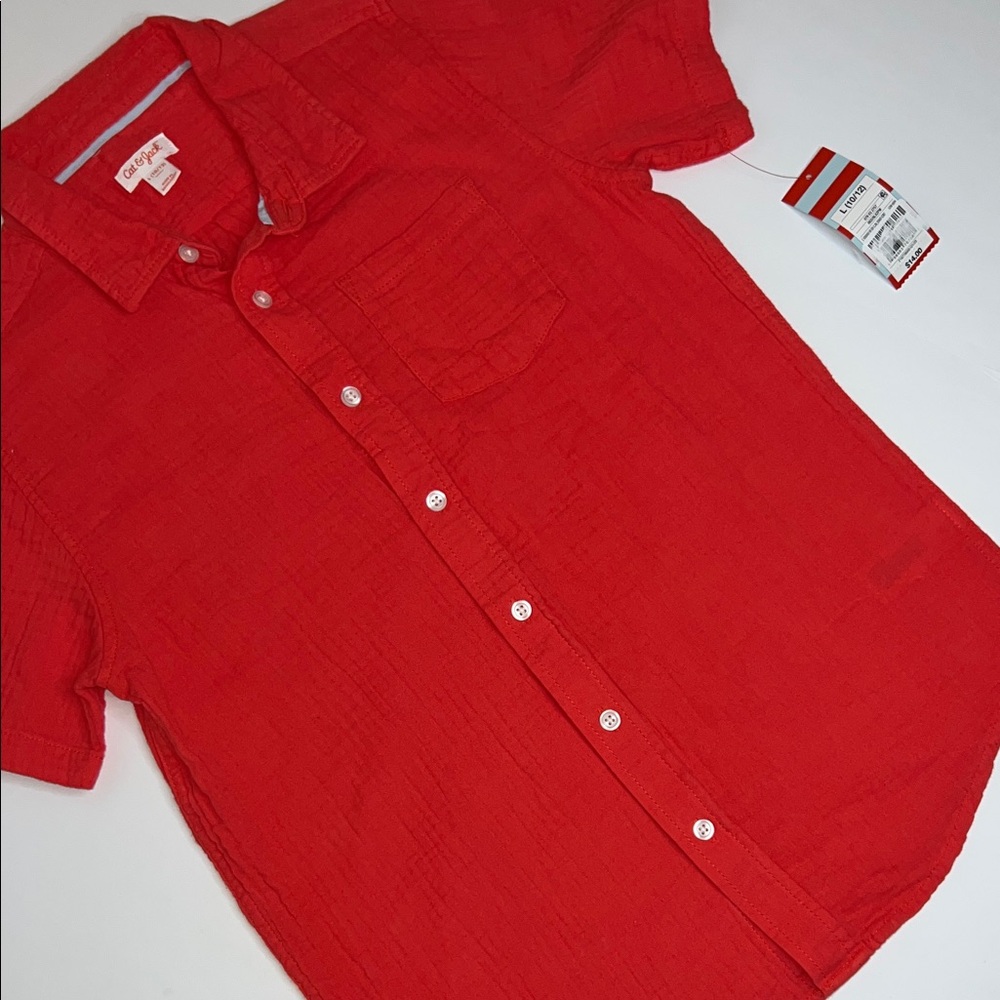 NWT Girls Coral Linen Button Down Shirt - Picture 3 of 8
